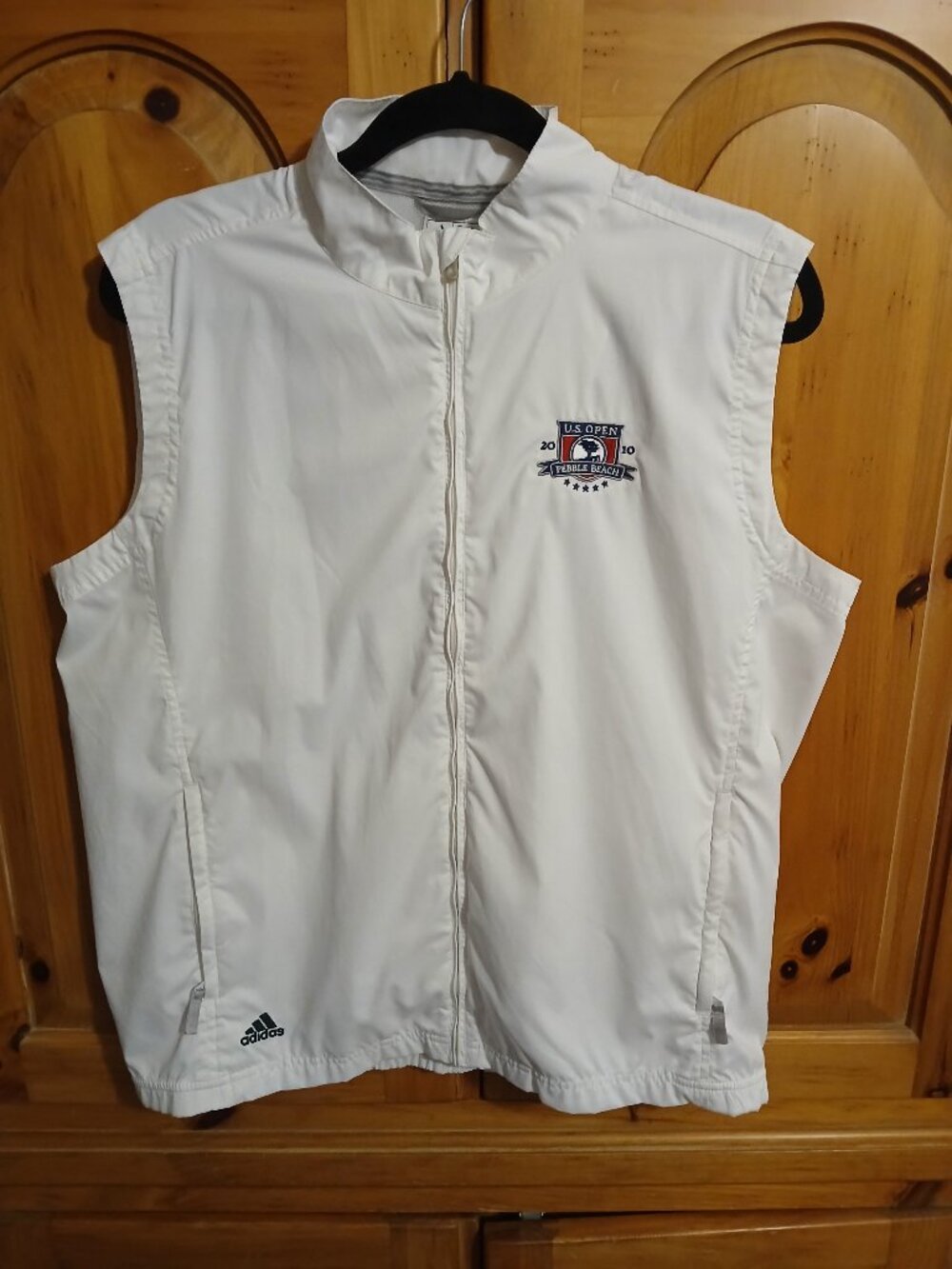 Vtg Adidas Men's Golf Vest Climaproof White Full Zip Large US Open Pebble Beach